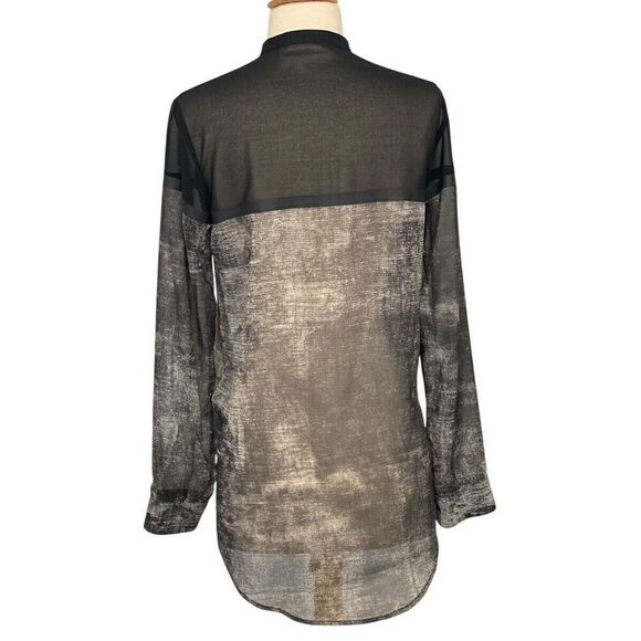 Cop Copine Sheer Blouse Black Gray Sheer Abstract Long Sleeve High Low Size 36/S - Picture 6 of 10